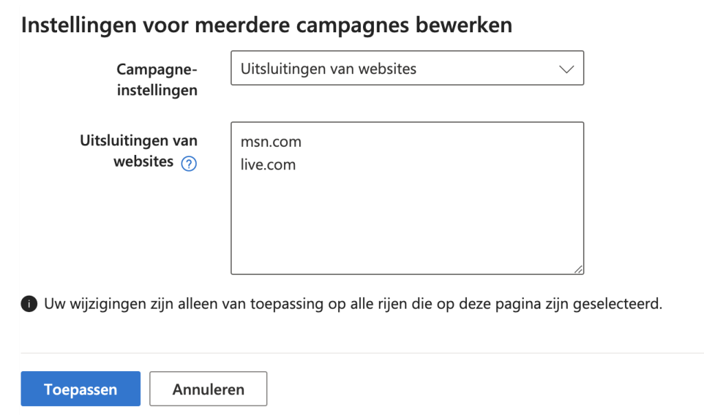 Microsoft Ads audience netwerken uitsluiten voor zoekcampagnes (msn, outlook, edge)