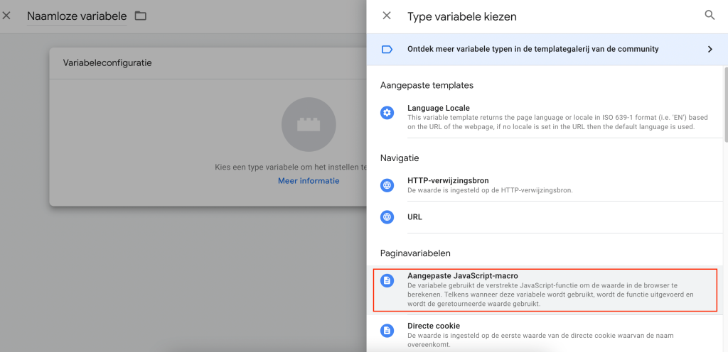 Taal variabele in Google Tag Manager