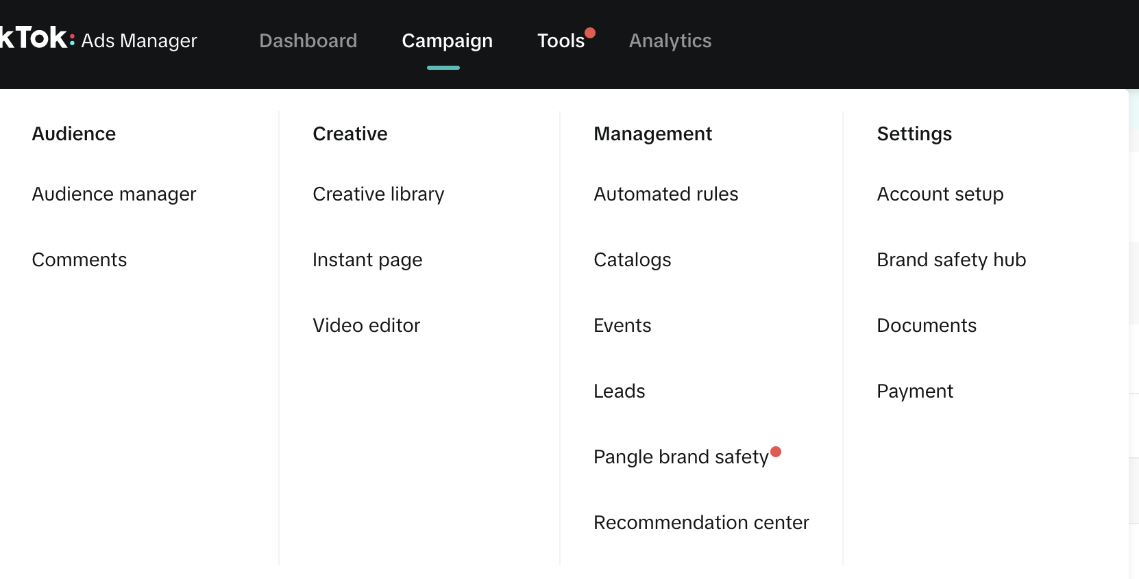 Menu Custom Audiences